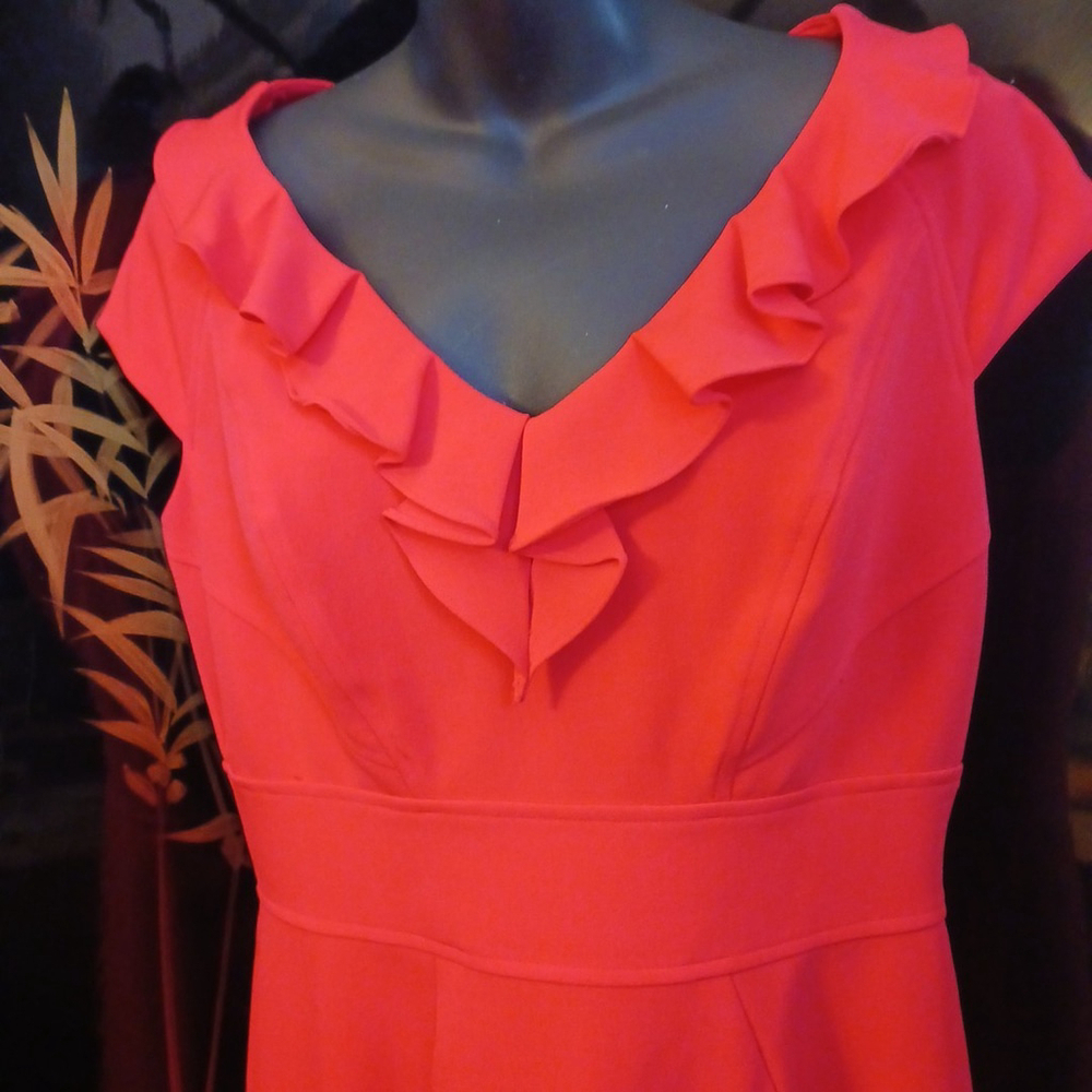 Sandra Darren Red Short Sleeve V Neck Dress Size 10